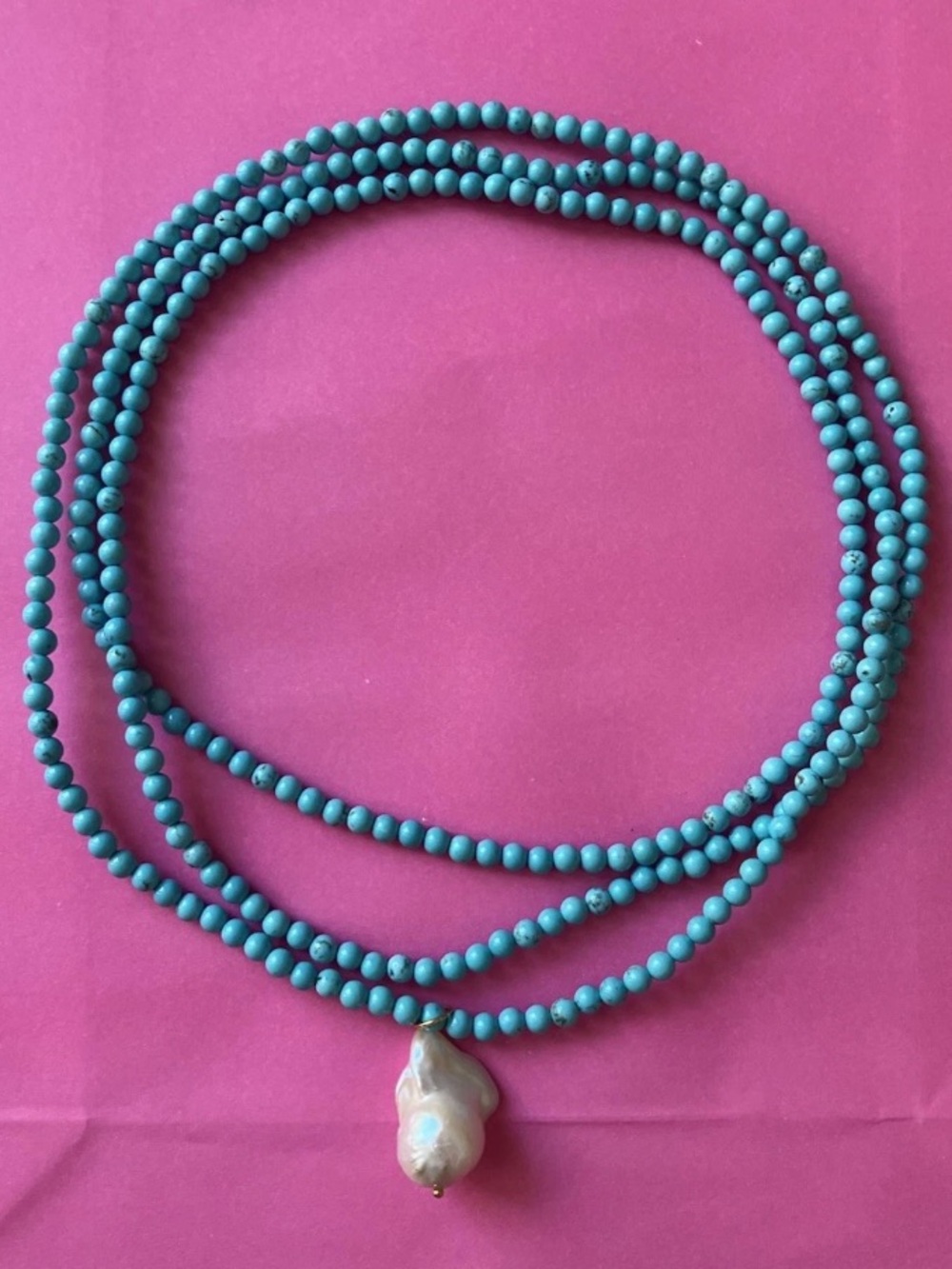 T.J.Maxx Turquoise Bead Necklace with Baroque Pearl Pendant